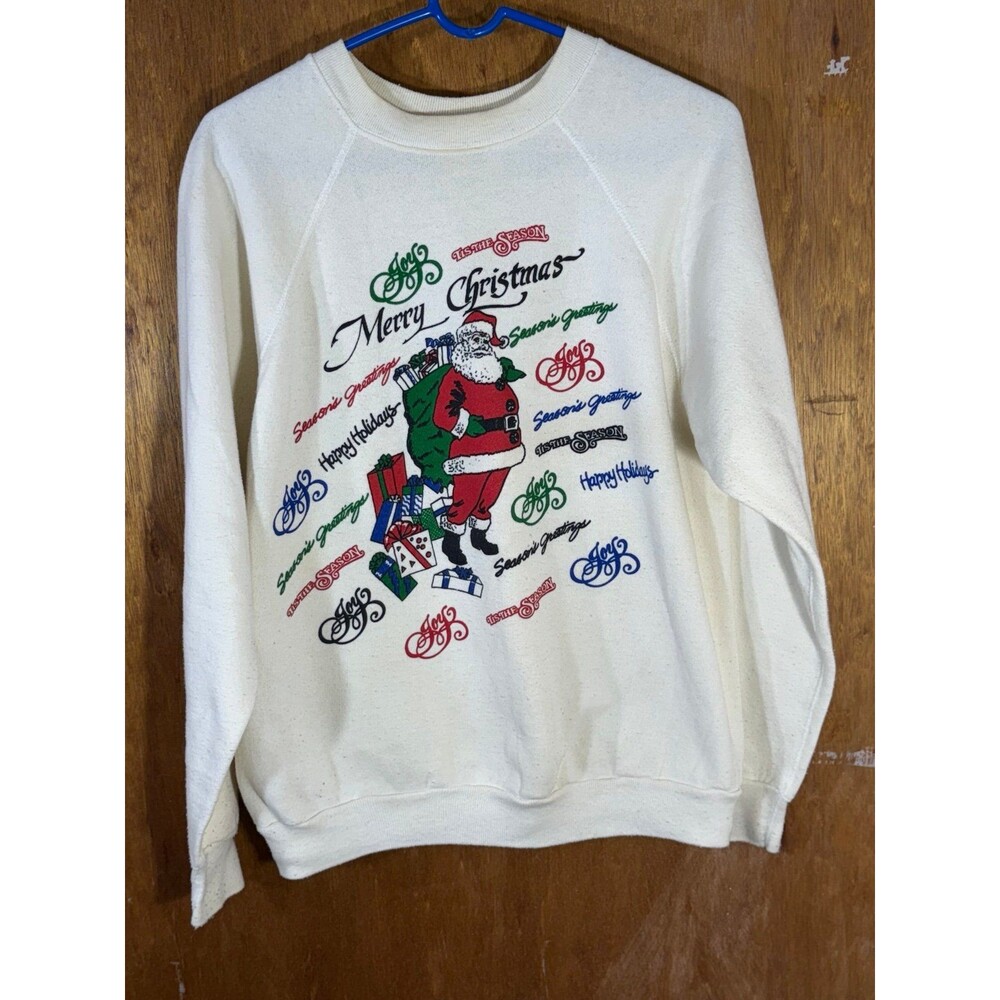 Vintage Santa Christmas‎ Happy Holidays Crewneck Sweater Tultex Large USA